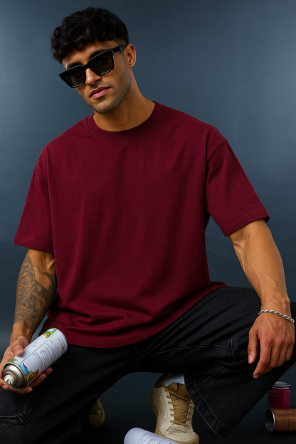 Classic Plain Maroon Oversized Tee