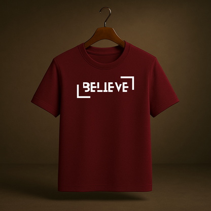 Believe – Maroon Regular Fit T-Shirt