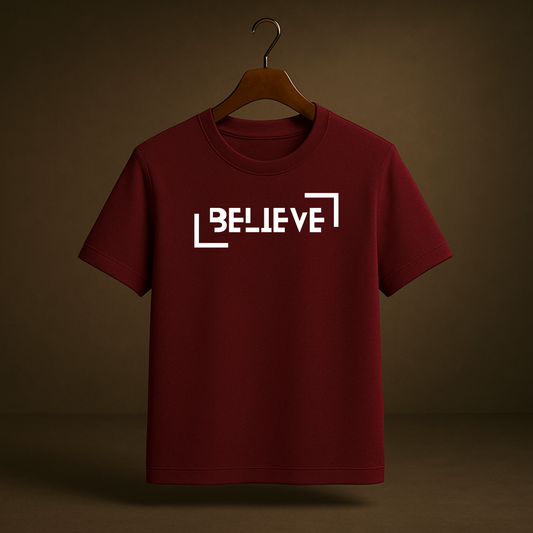 Believe – Maroon Regular Fit T-Shirt