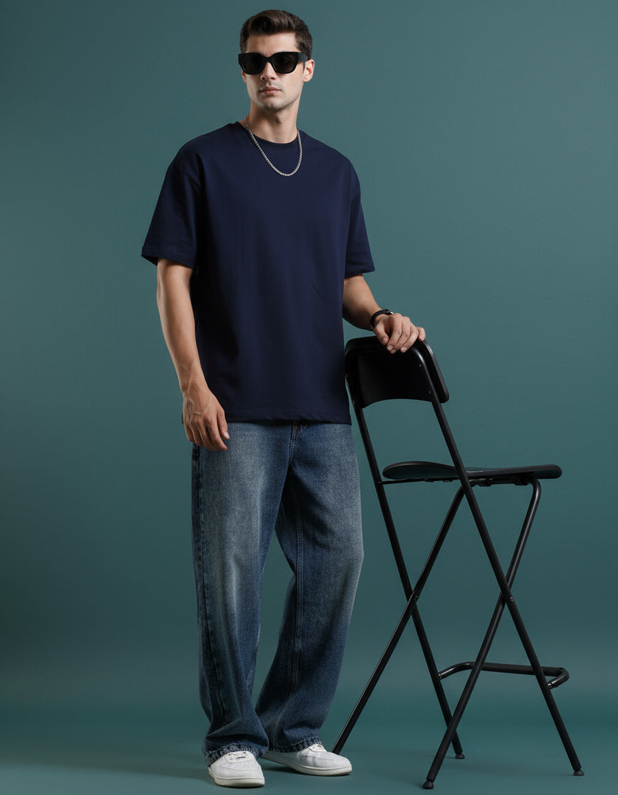 Plain Dark Navy Blue Oversized T-Shirt