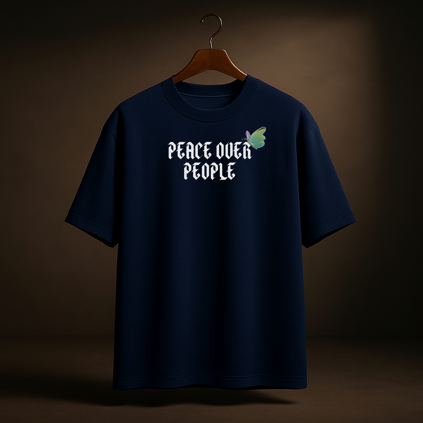 Peace Over People – Navy Blue Oversized T-Shirt