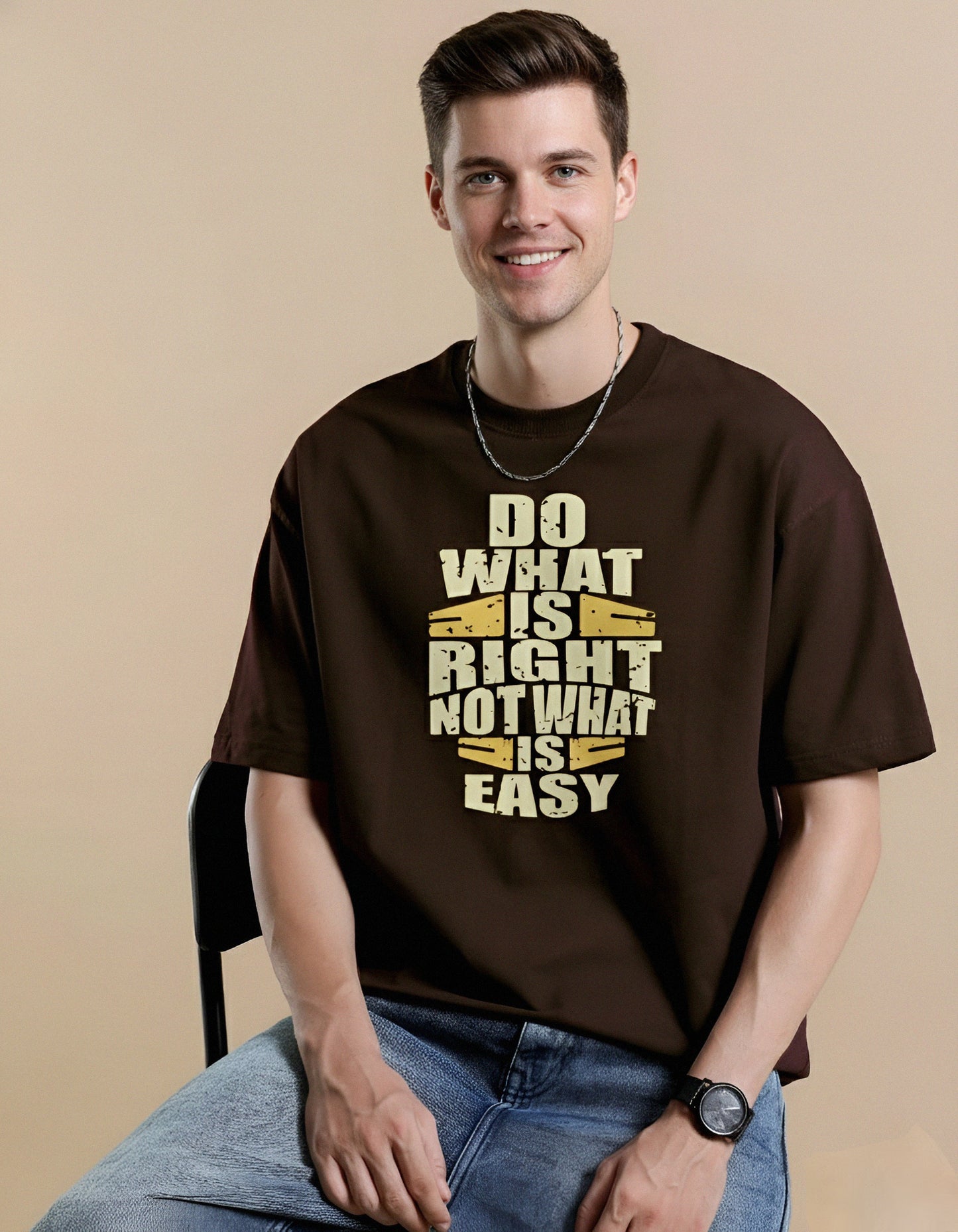 Do What Is Right, Not What Is Easy – Dark Coffee Oversized T-Shirt